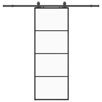 vidaXL Drsna vrata z opremo črna 76x205 cm ESG steklo