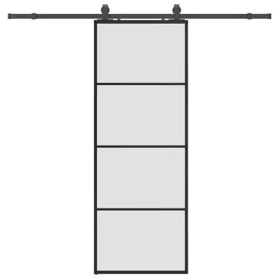 vidaXL Drsna vrata z opremo črna 76x205 cm ESG steklo