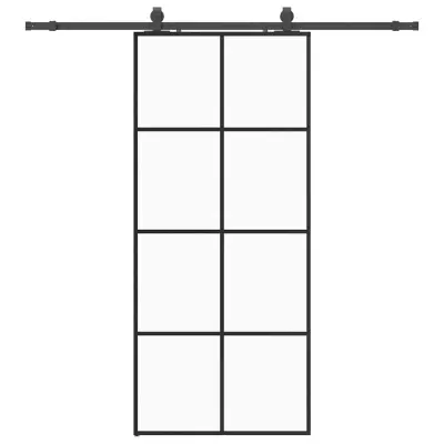 vidaXL Drsna vrata z opremo črna 90x205 cm ESG steklo