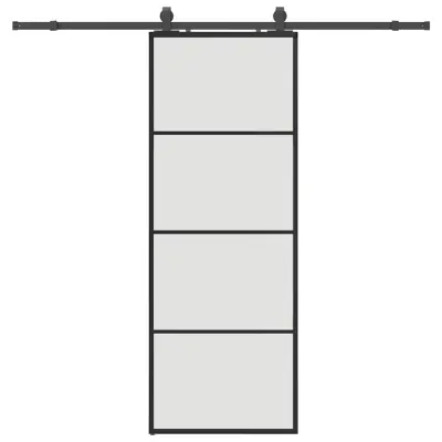 vidaXL Drsna vrata z opremo črna 76x205 cm ESG steklo