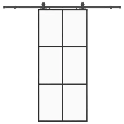 vidaXL Drsna vrata z opremo črna 90x205 cm ESG steklo
