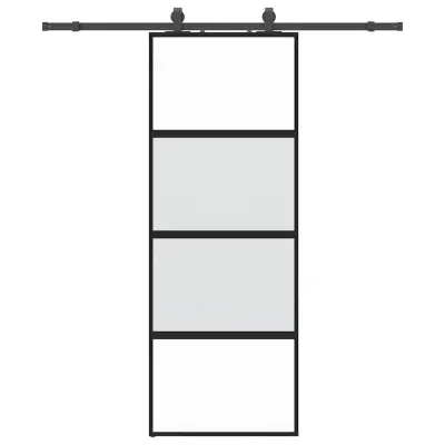 vidaXL Drsna vrata z opremo črna 76x205 cm kaljeno steklo