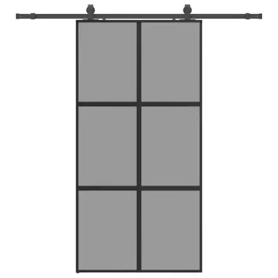 vidaXL Drsna vrata z opremo črna 102,5x205 cm kaljeno steklo