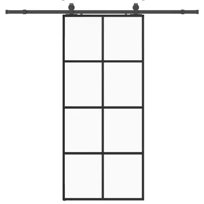 vidaXL Drsna vrata z opremo črna 90x205 cm ESG steklo