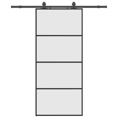 vidaXL Drsna vrata z opremo črna 90x205 cm ESG steklo