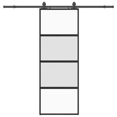 vidaXL Drsna vrata z opremo črna 76x205 cm kaljeno steklo