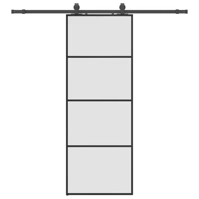 vidaXL Drsna vrata z opremo črna 76x205 cm ESG steklo