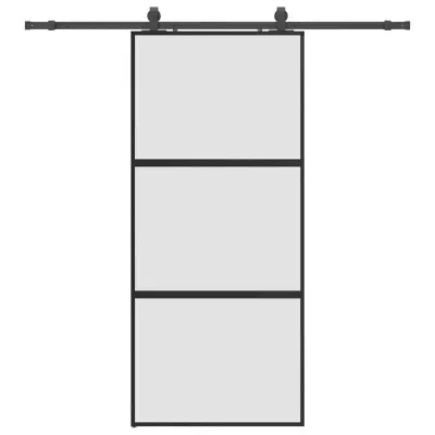 vidaXL Drsna vrata z opremo črna 90x205 cm kaljeno steklo