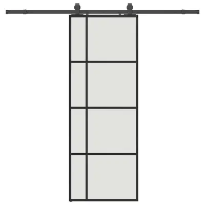 vidaXL Drsna vrata z opremo črna 76x205 cm ESG steklo