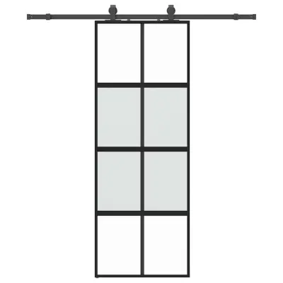 vidaXL Drsna vrata z opremo črna 76x205 cm kaljeno steklo