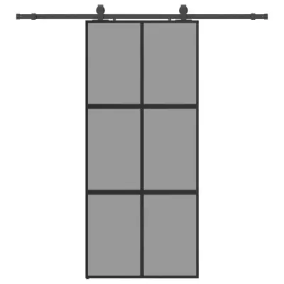 vidaXL Drsna vrata z opremo črna 90x205 cm kaljeno steklo