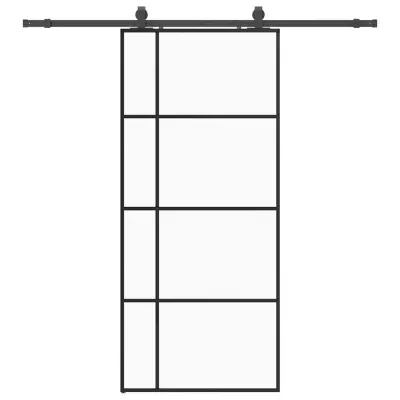 vidaXL Drsna vrata z opremo črna 90x205 cm ESG steklo