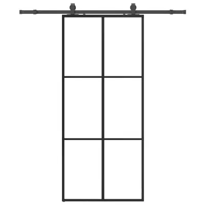 vidaXL Drsna vrata z opremo črna 90x205 cm ESG steklo
