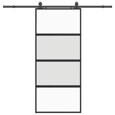 vidaXL Drsna vrata z opremo črna 90x205 cm kaljeno steklo