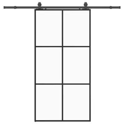 vidaXL Drsna vrata z opremo črna 102x205 cm ESG steklo
