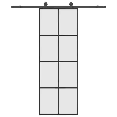 vidaXL Drsna vrata z opremo črna 76x205 cm ESG steklo