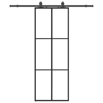 vidaXL Drsna vrata z opremo črna 76x205 cm ESG steklo