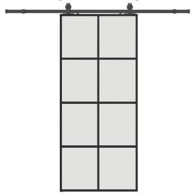 vidaXL Drsna vrata z opremo črna 90x205 cm ESG steklo