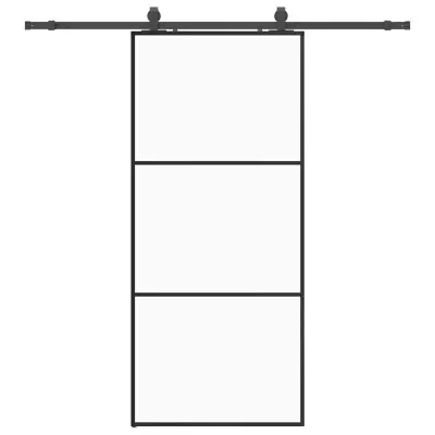 vidaXL Drsna vrata z opremo črna 90x205 cm ESG steklo