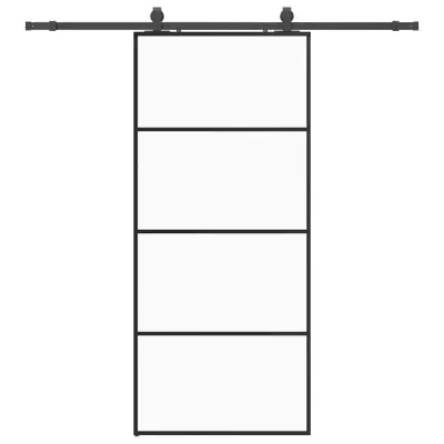 vidaXL Drsna vrata z opremo črna 90x205 cm ESG steklo