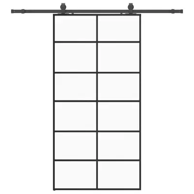 vidaXL Drsna vrata z opremo črna 102x205 cm ESG steklo