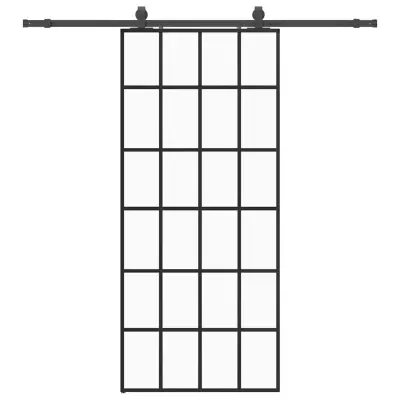 vidaXL Drsna vrata z opremo črna 90x205 cm ESG steklo
