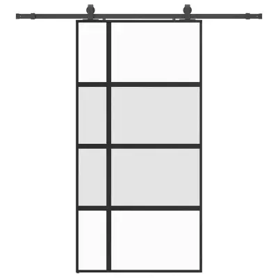vidaXL Drsna vrata z opremo črna 102,5x205 cm kaljeno steklo