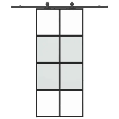vidaXL Drsna vrata z opremo črna 90x205 cm kaljeno steklo