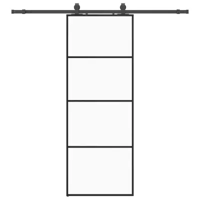 vidaXL Drsna vrata z opremo črna 76x205 cm ESG steklo