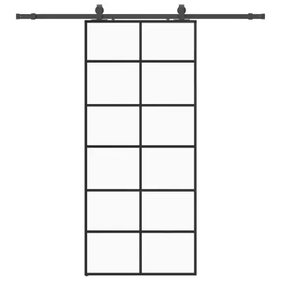 vidaXL Drsna vrata z opremo črna 90x205 cm ESG steklo
