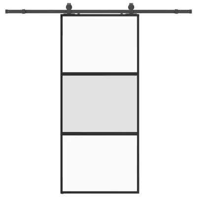vidaXL Drsna vrata z opremo črna 90x205 cm kaljeno steklo