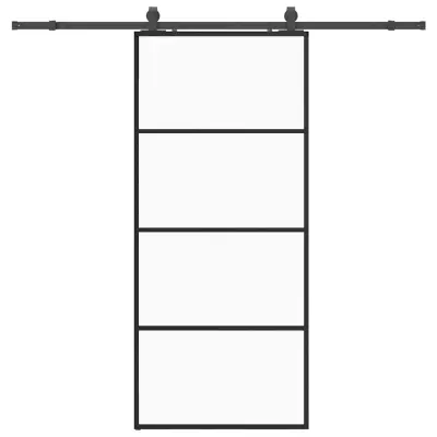 vidaXL Drsna vrata z opremo črna 90x205 cm ESG steklo