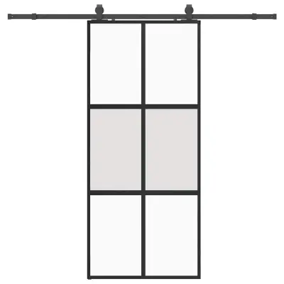 vidaXL Drsna vrata z opremo črna 90x205 cm kaljeno steklo
