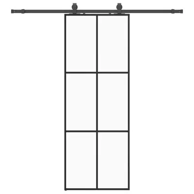 vidaXL Drsna vrata z opremo črna 76x205 cm ESG steklo