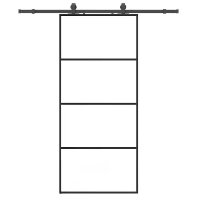 vidaXL Drsna vrata z opremo črna 90x205 cm ESG steklo