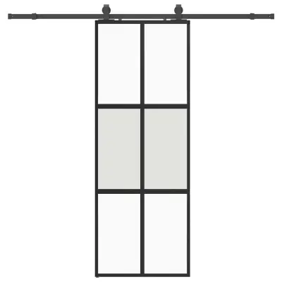vidaXL Drsna vrata z opremo črna 76x205 cm kaljeno steklo
