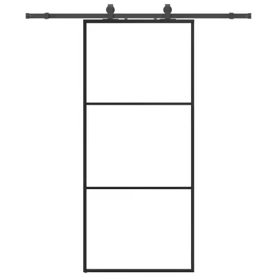 vidaXL Drsna vrata z opremo črna 90x205 cm ESG steklo