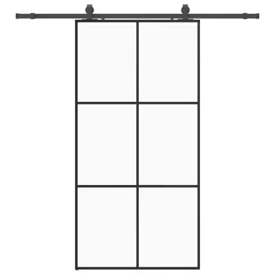 vidaXL Drsna vrata z opremo črna 102x205 cm ESG steklo