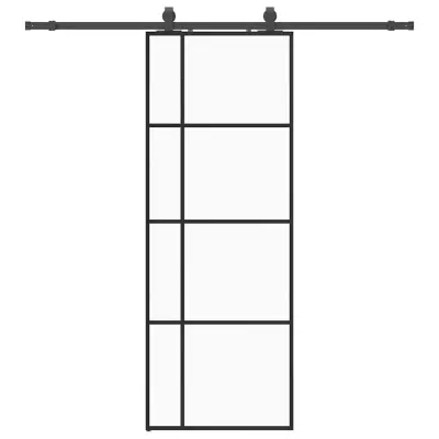 vidaXL Drsna vrata z opremo črna 76x205 cm ESG steklo