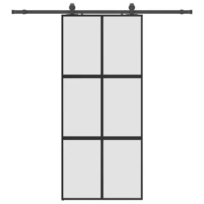 vidaXL Drsna vrata z opremo črna 90x205 cm kaljeno steklo