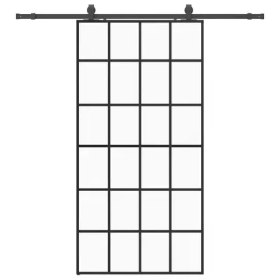 vidaXL Drsna vrata z opremo črna 102x205 cm ESG steklo