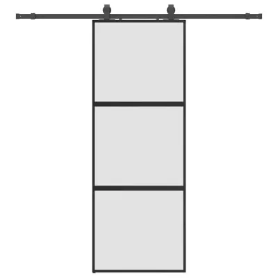 vidaXL Drsna vrata z opremo črna 76x205 cm kaljeno steklo