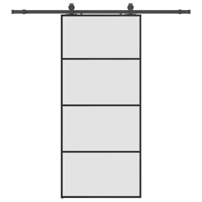 vidaXL Drsna vrata z opremo črna 90x205 cm ESG steklo