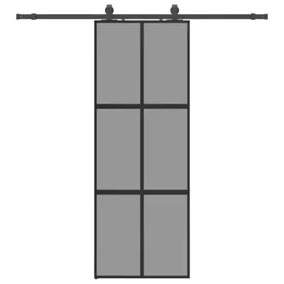 vidaXL Drsna vrata z opremo črna 76x205 cm kaljeno steklo
