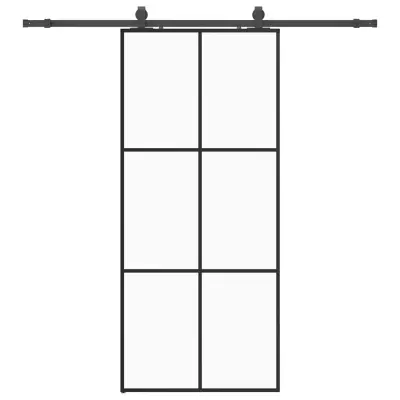 vidaXL Drsna vrata z opremo črna 90x205 cm ESG steklo
