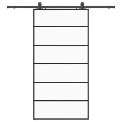 vidaXL Drsna vrata z opremo črna 102x205 cm ESG steklo