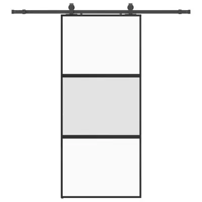vidaXL Drsna vrata z opremo črna 90x205 cm kaljeno steklo