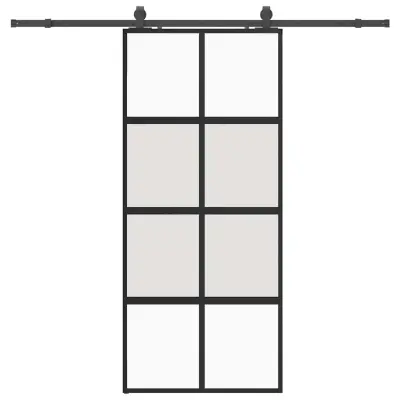 vidaXL Drsna vrata z opremo črna 90x205 cm kaljeno steklo