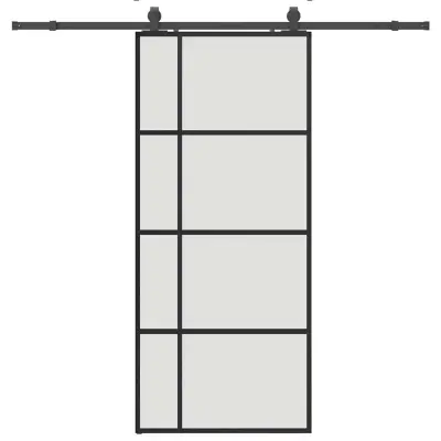 vidaXL Drsna vrata z opremo črna 90x205 cm ESG steklo