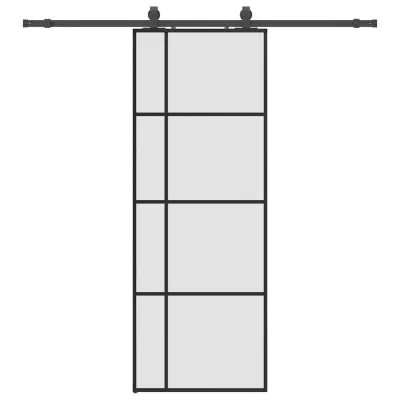 vidaXL Drsna vrata z opremo črna 76x205 cm ESG steklo